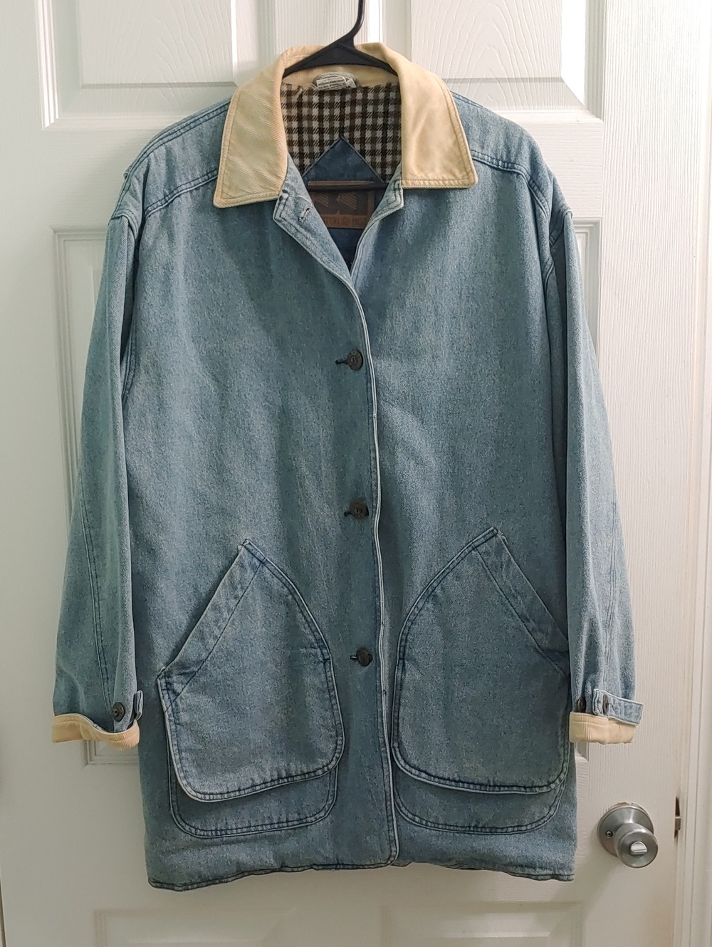 Vintage Denim Barn Coat Long Corduroy Chore Jacket Flannel Lined Unisex Size L